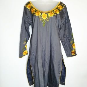 Indian Tunic Kurti Embroidered Floral Cotton Dress